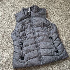 GreenTea Charcoal Puffer Vest w Fleece Lining, Womens Large